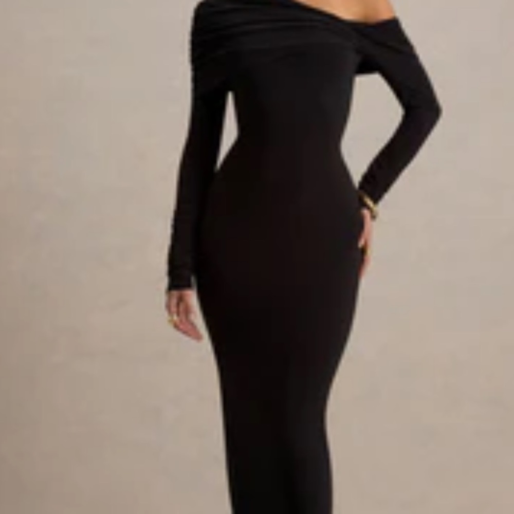 Club L London Black Off-Shoulder Midi Dress